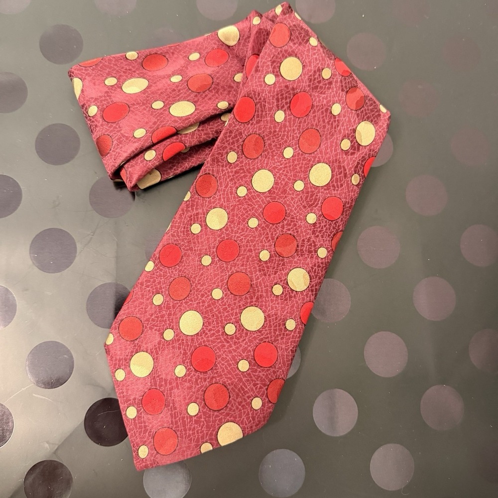 VTG Gianni Versace 100% Silk Necktie ITALY‎ Red Tan Abstract Pattern- 80s Rare